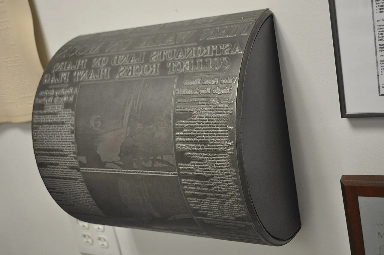 cylindrical stereotype for Rotary printing press. see File:stereotyping plaque.jpg